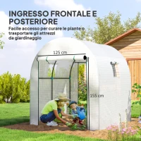 Outsunny Serra a Tunnel per Orto 1.8x1.8x2 m in Acciaio e PE Anti UV con Porte Avvolgibili e Finestre, Bianca(m-5)
