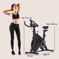 SPORTNOW Bicicleta Estática Bicicleta Fitness com Volante de Inércia de 15 kg Ecrã LED Guiador e Assento Ajustável 108x53x111 cm Preto(m-3)