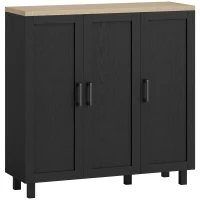 HOMCOM Aparador para Sala de Estar Móvel Buffet com 3 Portas e Prateleiras Ajustáveis 90x30x90 cm Preto e Madeira(m-1)