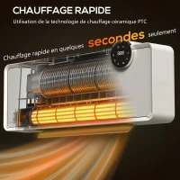 HOMCOM Chauffage mural en céramique 1000/2000W, radiateur électrique, ventilateur, thermostat, minuterie, 54x18,7x12,3cm, blanc(m-4)