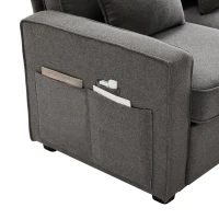 Canapé 4 places moderne en tissu de lin, avec console, 2 porte-gobelets, 2 ports USB, 290x83x88 cm, Gris foncé(m-8)