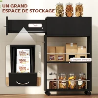 HOMCOM Chariot de cuisine desserte sur roulettes avec 1 tiroir et 2 étagères ouvertes pour salle à manger 25 x 50 x 85 cm Noir(m-4)