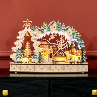 HOMCOM Village de Noël lumineux, village de Noël animé en bois, avec 20 LED, paysage enneigé, 45L x 12l x 30H cm, bois naturel(m-10)