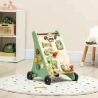 AIYAPLAY Trotteur en bois pour bébé 18+ mois, chariot de marche, contrôle de vitesse, centre d'activités, 33,5x36x46,8cm, vert(m-10)