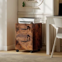 HOMCOM Rolling File Cabinet with 2 Drawers, Mobile Filing Cabinet with Hanging File Folder for Letter Sized Documents, Rustic Brown(m-9)