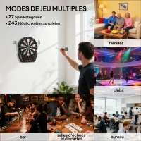 HOMCOM Cible Jeu de flechettes électronique Professionnel 27 jeux 243 variations - Fléchettes pour 1 à 16 joueurs, 6 fléchettes et 24 pointes souples, convient pour les fêtes et les soirées de jeu(m-6)