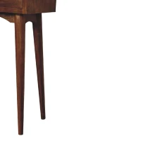 Solid Mango Wood Mini Hallway Console Table with 2 Drawers, Scandi Legs, Handcrafted Desk with Circular Design, 30L x 70W x 78H cm, Brown(m-7)