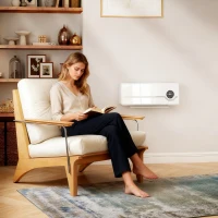 HOMCOM Chauffage mural en céramique 1000/2000W, radiateur électrique, ventilateur, thermostat, minuterie, 50x18,6x12,9cm, blanc(m-10)