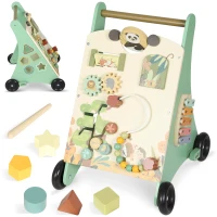 AIYAPLAY Trotteur en bois pour bébé 18+ mois, chariot de marche, contrôle de vitesse, centre d'activités, 33,5x36x46,8cm, vert(m-12)
