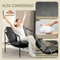 HOMCOM Butaca de Salón Moderna Sillón de Lectura Tapizado en Cuero Sintético Fundas de Cojines Extraíbles Gris Carbón(m-4)