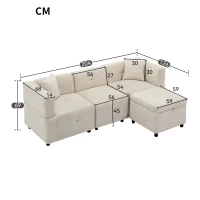Canapé d'angle 3 places avec rangement, design en L avec pouf amovible et 2 coussins, 204x126x69 cm, Beige(m-3)