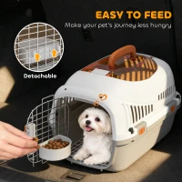 PawHut Plastic Pet Carrier Hard Shell Dog Cat Carrier Max 4 KG Steel Door Feed Bowl Secure Lock 49 x 32 x 31 cm(m-7)