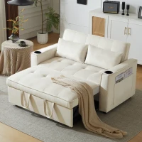 Canapé-lit pliant, canapé multifonction avec fonction couchage, avec porte-gobelet et coussin, 137x76,5x83 cm, Beige(m-4)