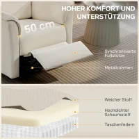 HOMCOM Elektrische relaxfauteuil met ligfunctie, verstelbare rugleuning en hoofdsteun voor woonkamer, crèmewit(m-5)