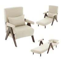 3-en-1 Fauteuil canapé-lit avec fonction couchage, avec dossier réglable, 64x68,5x93 cm, Beige(m-9)
