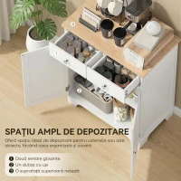HOMCOM Bufet de Bucătărie cu Dulap 2 Uși și 2 Sertare, Alb și Lemn(m-4)