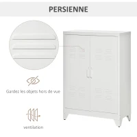 HOMCOM Armoire de bureau à 3 niveaux meuble de rangement bureau métallique 2 portes étagères réglables 75 x 33 x 110 cm blanc(m-5)