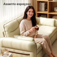 HOMCOM Sofá de 3 Lugares Sofá de Sala Moderno 190x85x80 cm Estofado em Couro Sintético com  Bolso Lateral e 2 Almofadas Bege(m-5)