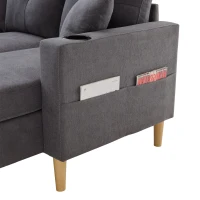 Canapé d'angle moderne en L, 3 places avec méridienne et rangement, porte-gobelet intégré, 175x129x90 cm, Gris foncé(m-6)