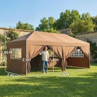 Outsunny Tonnelle de jardin exterieur tonnelle pliante 3 x 6 m avec 6 parois latérales, sac de transport inclus, café(m-3)