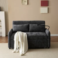 Canapé-lit double pliant moderne, avec dossier réglable, support pour smartphone et port USB de recharge, 129x76x81 cm, Gris(m-5)