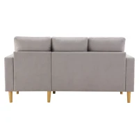 Canapé d'angle moderne en L, 3 places avec méridienne et rangement, porte-gobelet intégré, 175x129x90 cm, Gris clair(m-12)