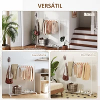 HOMCOM Charriot com Rodas 5 Ganchos Barra para Pendurar e Prateleira Inferior 120x43x171 cm Branco(m-6)