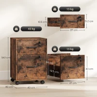 HOMCOM Rolling File Cabinet with 2 Drawers, Mobile Filing Cabinet with Hanging File Folder for Letter Sized Documents, Rustic Brown(m-3)