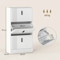 HOMCOM Meuble à chaussures armoire à chaussures à 3 abattants 18 paires grande capacité en bois 63 x 24 x 117 cm blanc(m-3)