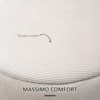 HOMCOM Set di 2 Pouf Contenitore Salvaspazio Rotondi e Imbottiti in Velluto a Coste, Bianco(m-6)