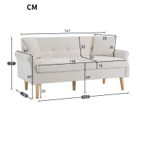 Canapé 2 places moderne en tissu chenille avec coussins épais, pieds robustes en bois massif, 162x74x77 cm, Beige(m-3)