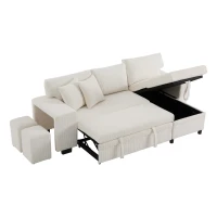 Canapé-lit pliant avec fonction couchage, port de charge USB, tablettes latérales et rangement, 231x131,5x84 cm, Beige(m-11)