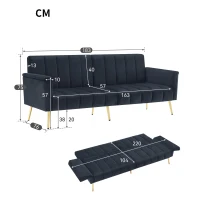 Canapé‑lit pliable moderne avec dossier et accoudoirs réglables, 183x76x75 cm, Noir(m-3)