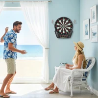 HOMCOM Cible Jeu de flechettes électronique Professionnel 27 jeux 243 variations - Fléchettes pour 1 à 16 joueurs, 6 fléchettes et 24 pointes souples, convient pour les fêtes et les soirées de jeu(m-7)