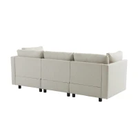 Canapé d'angle moderne en L avec pouf, canapé 3 places en lin, dossier haut et coussins, 220x83x81 cm, Beige(m-10)