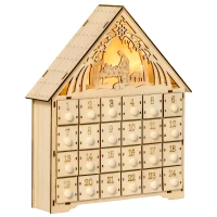 HOMCOM Calendrier de l'Avent à remplir en bois, décoration de Noël avec 24 tiroirs et 5 lumières LED, 26,6x6x30cm, bois naturel(m-12)