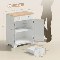 HOMCOM Credenza Bassa con Armadietto 2 Ante, Ripiani Regolabili e 2 Cassetti, Bianco e Legno(m-3)