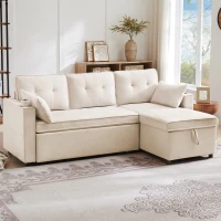 Canapé-lit avec fonction de couchage, canapé en L avec rangement et porte-gobelets, 211x130x86 cm, Beige(m-1)