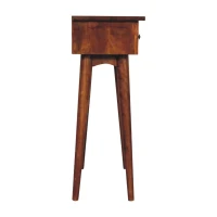Solid Mango Wood Mini Hallway Console Table with 2 Drawers, Scandi Legs, Handcrafted Desk with Circular Design, 30L x 70W x 78H cm, Brown(m-11)