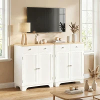 HOMCOM Sideboard, Tischplatte aus Kautschukholz, 2 Schubladen, versetzbarer Einlegeboden, weiß, 68 x 40,3 x 85cm(m-8)