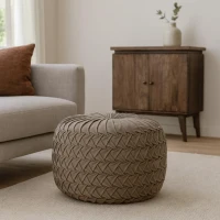Handcrafted Velvet Pouffe with Deep-Buttoned Diamond Tufting, Soft Opulent Upholstery, Footstool for Living Room, 46L x 46W x 33H cm, Ochre(m-4)