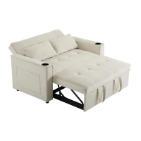 Canapé-lit pliant, canapé multifonction avec fonction couchage, avec porte-gobelet et coussin, 137x76,5x83 cm, Beige(m-11)