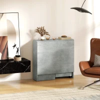 HOMCOM Mesa de Cocina Plegable con Ruedas 2 Estantes de Almacenaje y 2 Alas Abatibles Estilo Moderno 75x140x74 cm Gris Cemento(m-9)