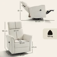 HOMCOM Elektrische relaxfauteuil met ligfunctie, verstelbare rugleuning en hoofdsteun voor woonkamer, crèmewit(m-3)