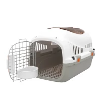 PawHut Plastic Pet Carrier Hard Shell Dog Cat Carrier Max 4 KG Steel Door Feed Bowl Secure Lock 49 x 32 x 31 cm(m-11)