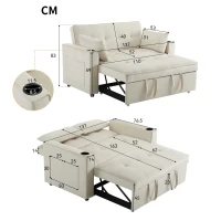 Canapé-lit pliant, canapé multifonction avec fonction couchage, avec porte-gobelet et coussin, 137x76,5x83 cm, Beige(m-3)