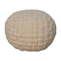 Handcrafted Tube Pouffe with Pleated Design and Breathable Cotton Fabric, Soft Futon with Delivered Fully Assembled, 48L x 48W x 36H cm, White(m-9)