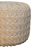 Elegant Velvet Upholstery Pouffe with Crisp White Finish, Handcrafted Pleated Design Footstool for Living Room, 46L x 46W x 33H cm, White(m-4)