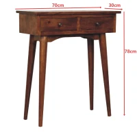 Solid Mango Wood Mini Hallway Console Table with 2 Drawers, Scandi Legs, Handcrafted Desk with Circular Design, 30L x 70W x 78H cm, Brown(m-3)
