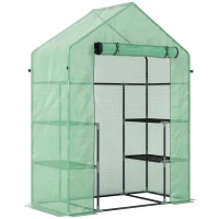 Outsunny Serra da Giardino con 2 Mensole a 3 Livelli e Ingresso a Zip, in Acciaio e PE, 142x73x195 cm, Verde(m-1)